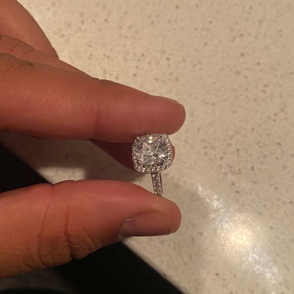 Halo Princess Cut Engagement Ring Stamped 925 Silver Partial Pave Band Two Sizes - Picture 8 of 15